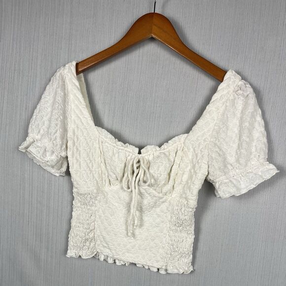 Kirious Tops - Kirious Women's White Babydoll Puff Sleeve Tie Front Top Milkmaid Coquette